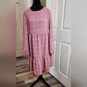 Pink Tiered Long-Sleeve Gomarn Dress